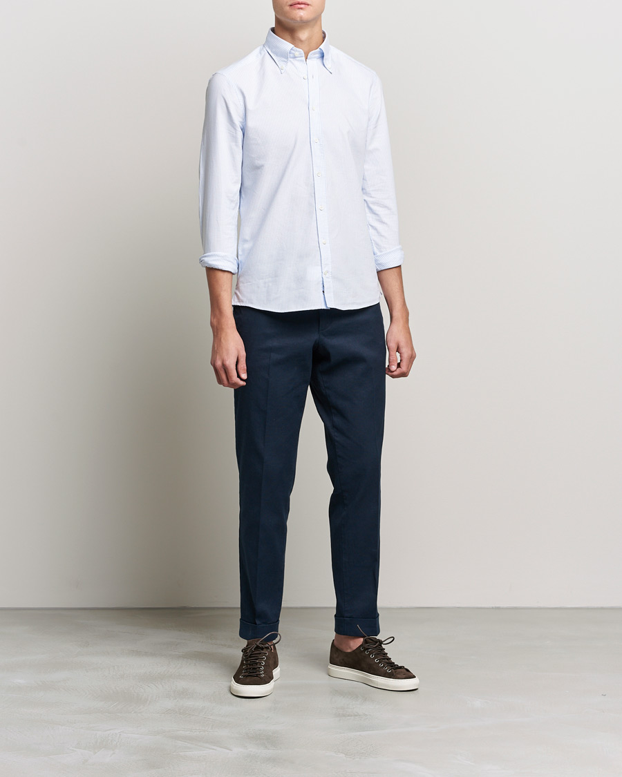 Homme | Chemises | Stenströms | Slimline Washed Striped Oxford Shirt Light Blue