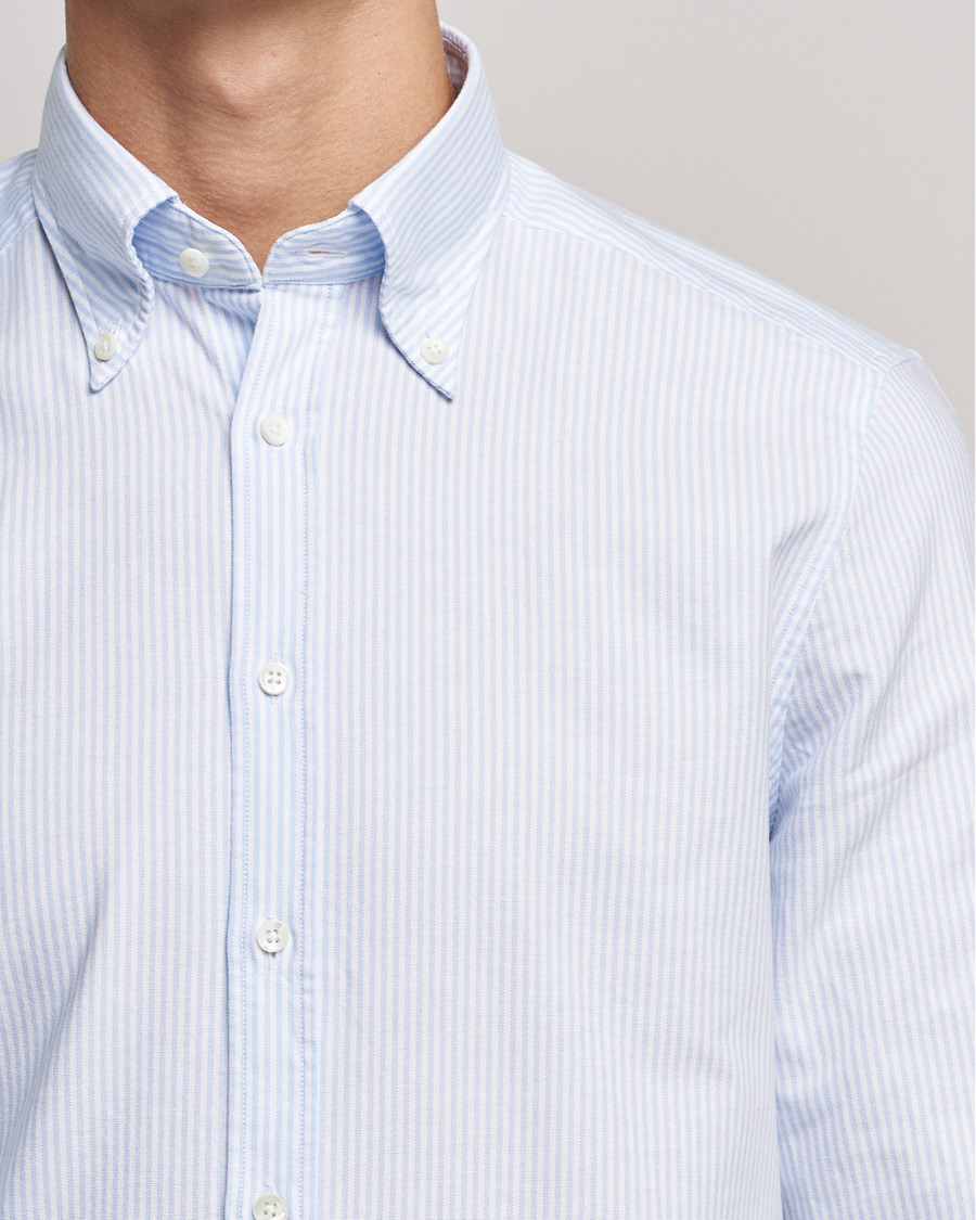 Homme | Chemises | Stenströms | Slimline Washed Striped Oxford Shirt Light Blue