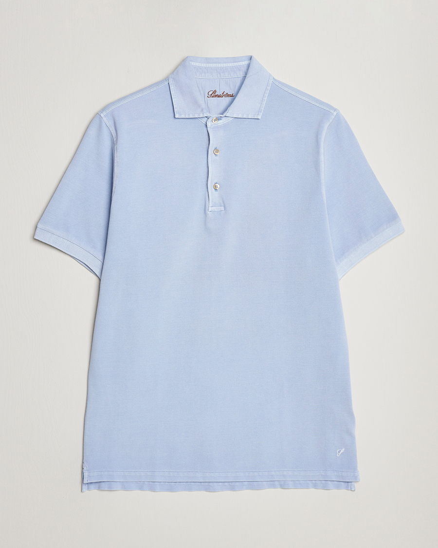 Homme | Polos | Stenströms | Pigment Dyed Cotton Polo Shirt Light Blue