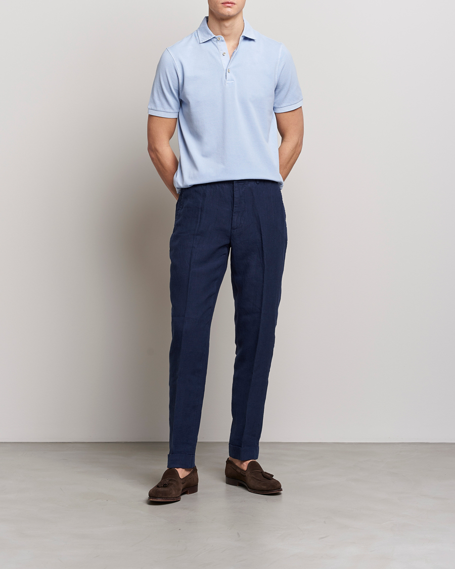 Homme | Polos | Stenströms | Pigment Dyed Cotton Polo Shirt Light Blue