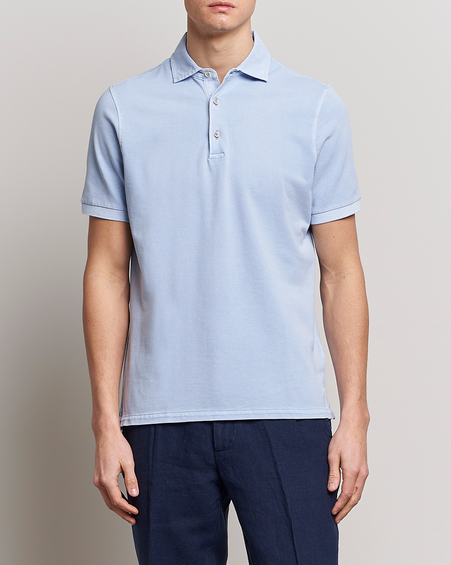 Homme | Polos | Stenströms | Pigment Dyed Cotton Polo Shirt Light Blue