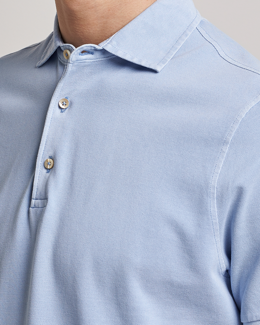 Homme | Polos | Stenströms | Pigment Dyed Cotton Polo Shirt Light Blue