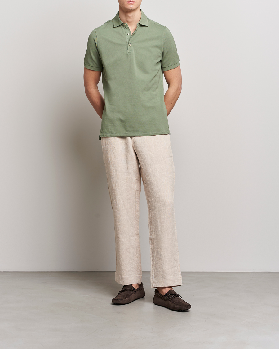 Homme | Polos | Stenströms | Pigment Dyed Cotton Polo Shirt Green