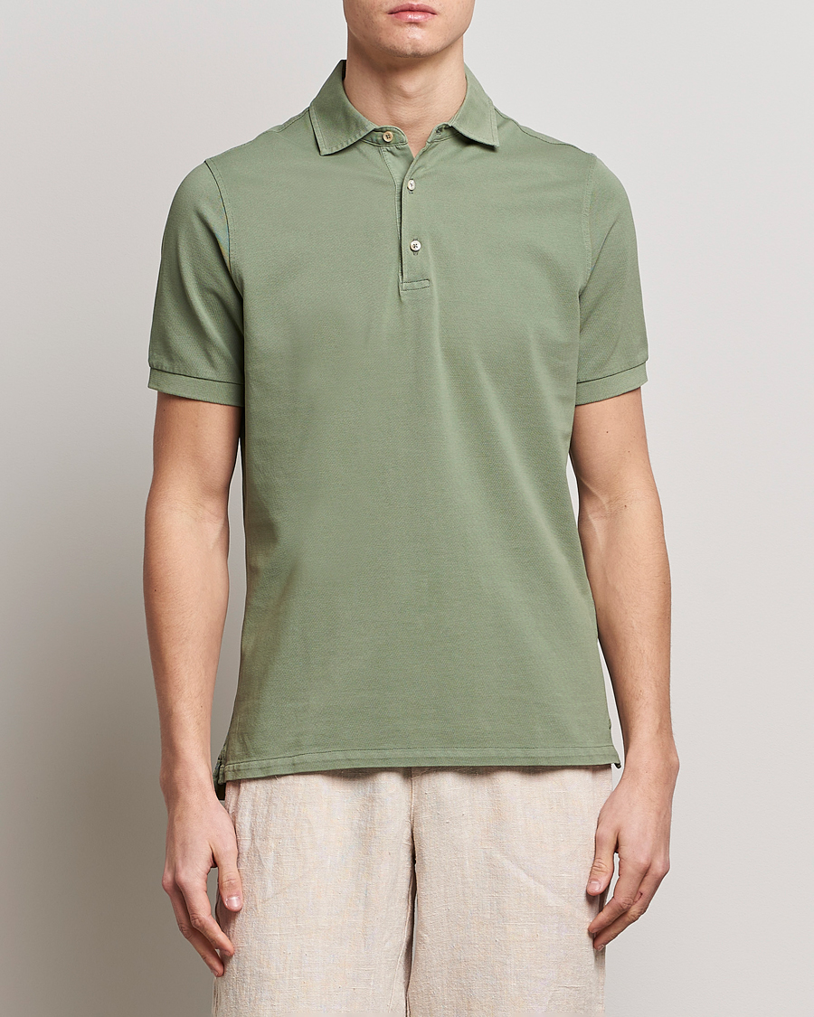 Homme | Polos | Stenströms | Pigment Dyed Cotton Polo Shirt Green
