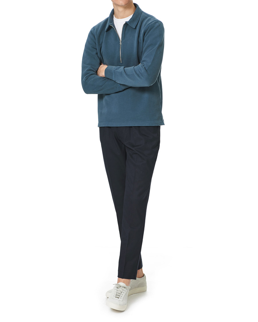 Homme | Pulls Et Tricots | Sunspel | Zip Polo Sweatshirt Dark Petrol