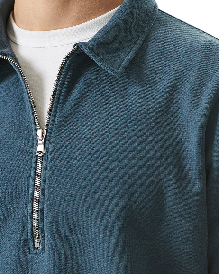 Homme | Pulls Et Tricots | Sunspel | Zip Polo Sweatshirt Dark Petrol