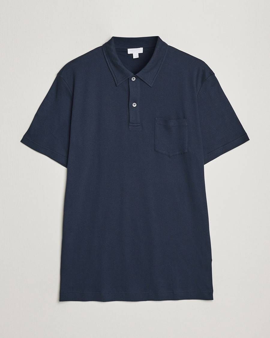 Homme | Polos | Sunspel | Sea Island Jersey Riviera Polo Navy
