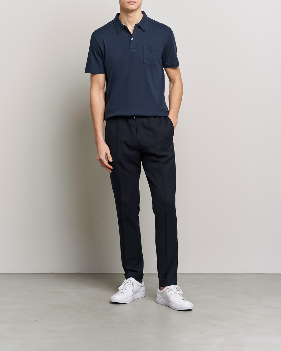 Homme | Polos | Sunspel | Sea Island Jersey Riviera Polo Navy