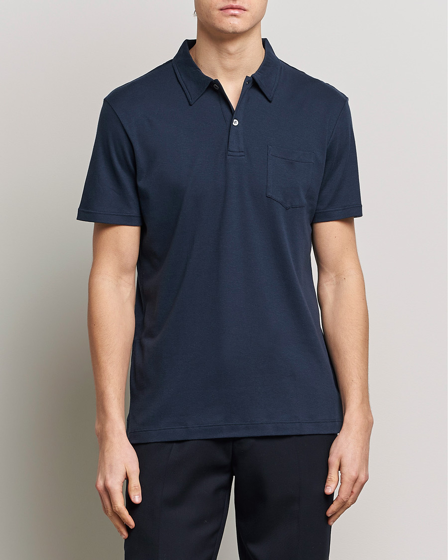 Homme | Polos | Sunspel | Sea Island Jersey Riviera Polo Navy