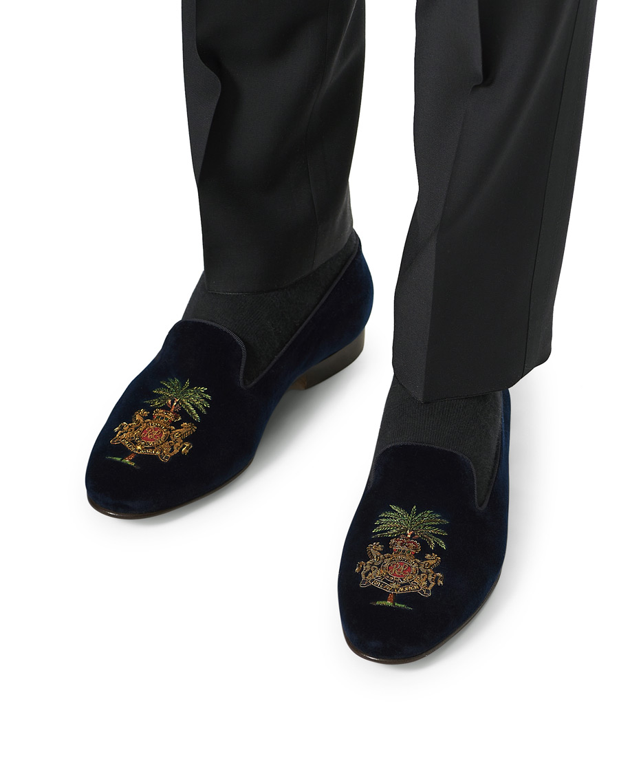 Homme | Ralph Lauren Purple Label Alonso Palm Crest Slippers Navy | Ralph Lauren Purple Label | Alonso Palm Crest Slippers Navy