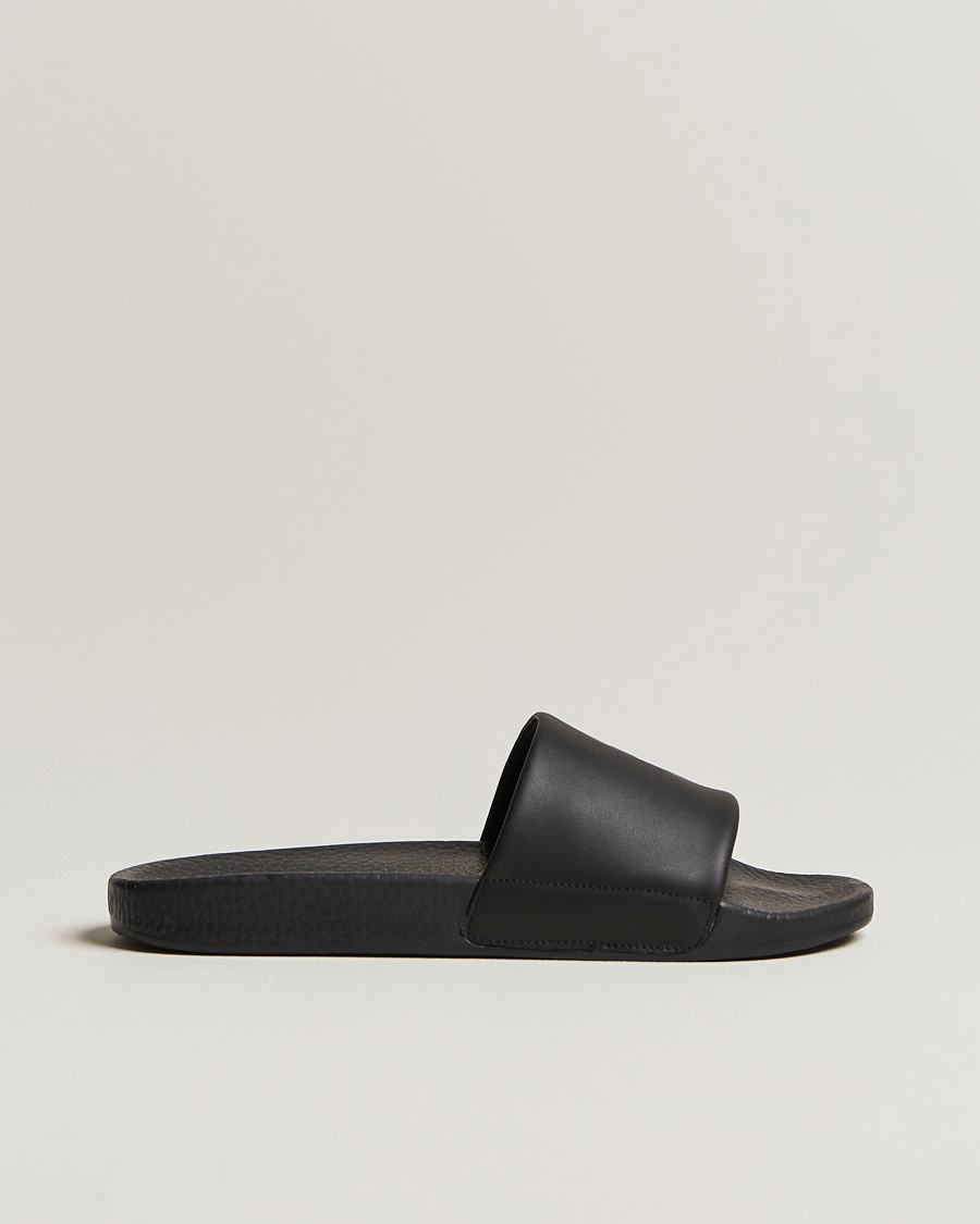 Homme | Polo Ralph Lauren Leather Logo Slides Black | Polo Ralph Lauren | Leather Logo Slides Black
