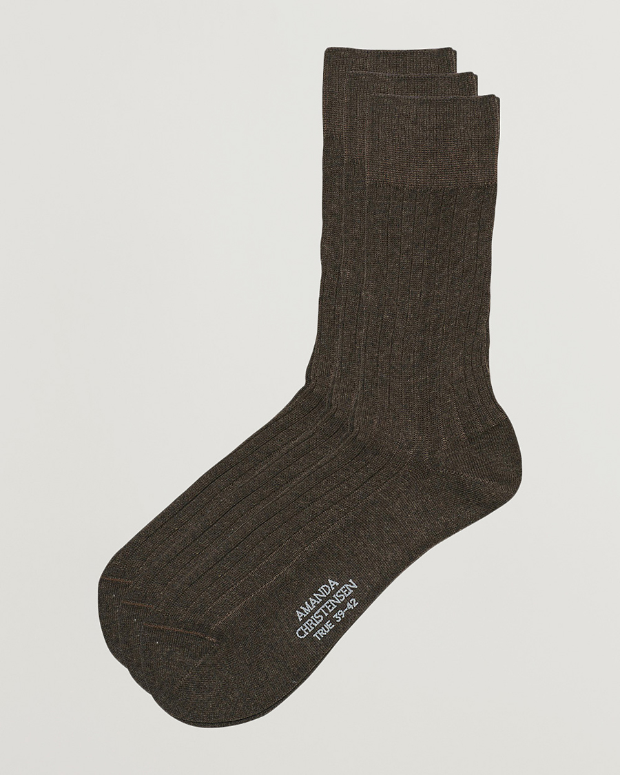 Homme | Sous-Vêtements Et Chaussettes | Amanda Christensen | 3-Pack True Cotton Ribbed Socks Brown Melange