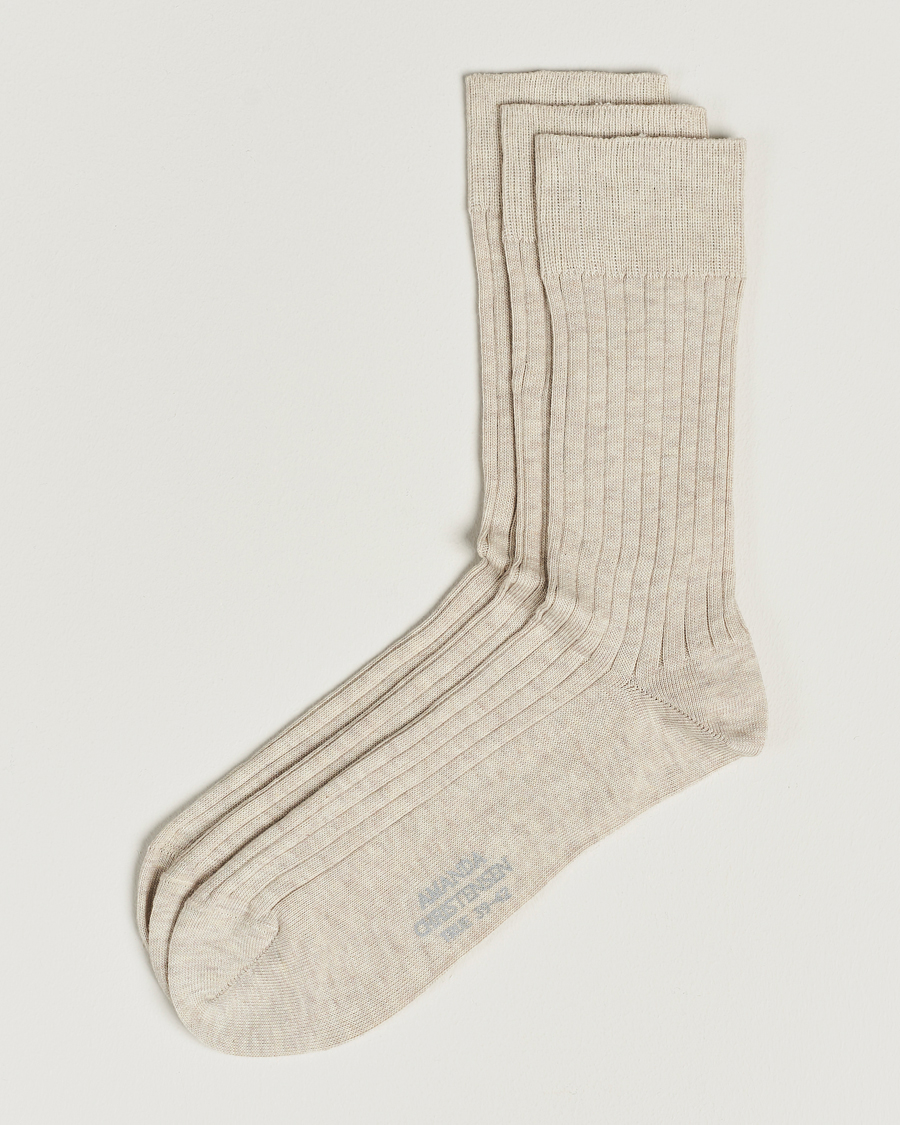 Homme | Sous-Vêtements Et Chaussettes | Amanda Christensen | 3-Pack True Cotton Ribbed Socks Sand Melange