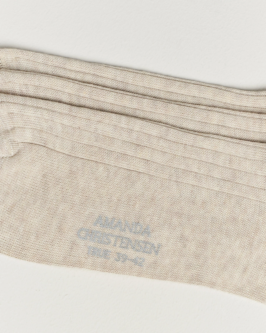 Homme | Chaussettes | Amanda Christensen | 3-Pack True Cotton Ribbed Socks Sand Melange