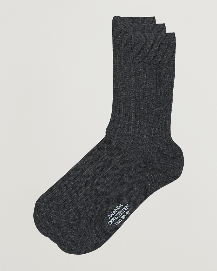 Homme | Sous-Vêtements Et Chaussettes | Amanda Christensen | 3-Pack True Cotton Ribbed Socks Antracite Melange