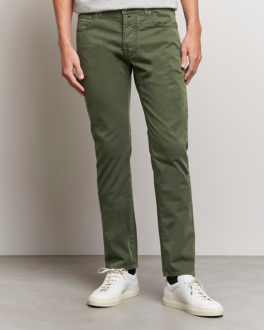 Homme |  | Jacob Cohën | Bard Garment Dyed Gabardine Trousers Green