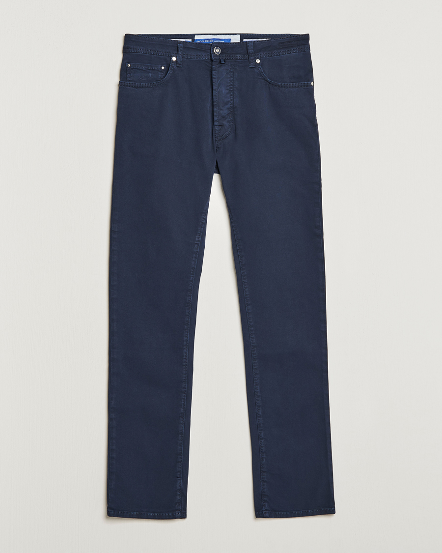 Homme | Pantalons | Jacob Cohën | Bard Garment Dyed Gabardine Trousers Navy