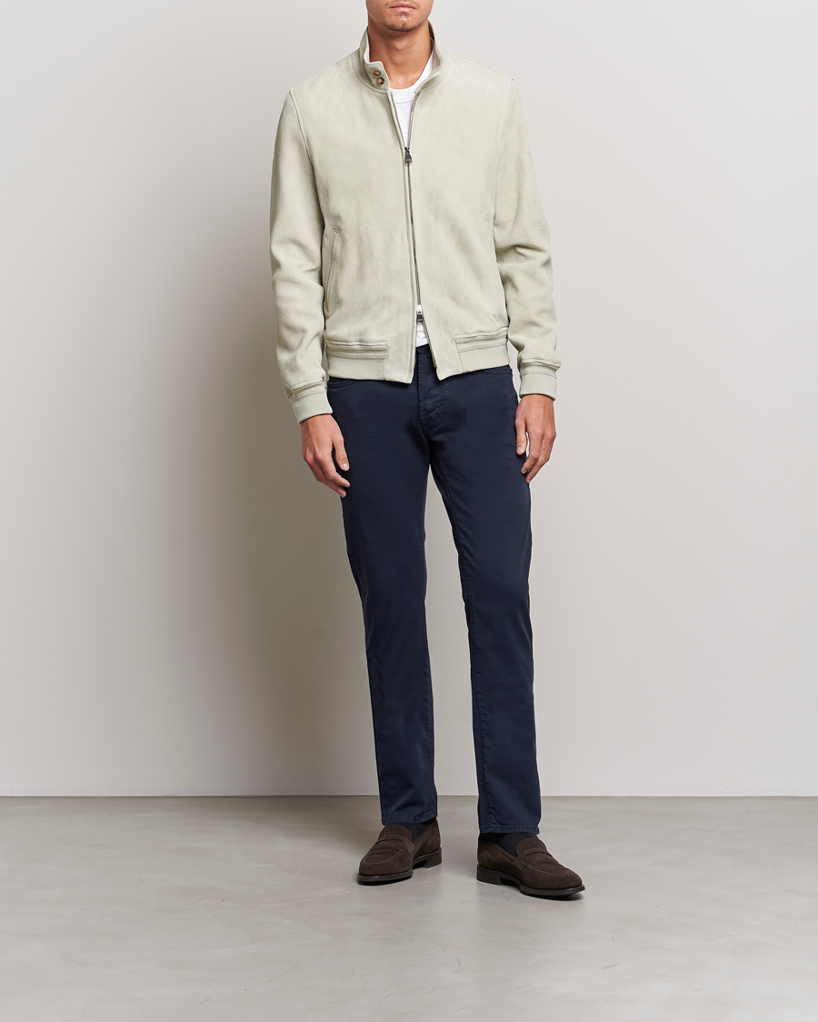 Homme | Pantalons | Jacob Cohën | Bard Garment Dyed Gabardine Trousers Navy