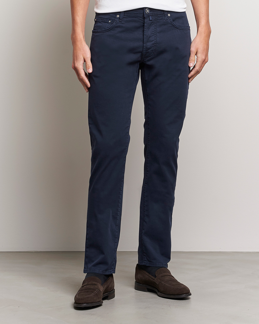 Homme | Vêtements | Jacob Cohën | Bard Garment Dyed Gabardine Trousers Navy