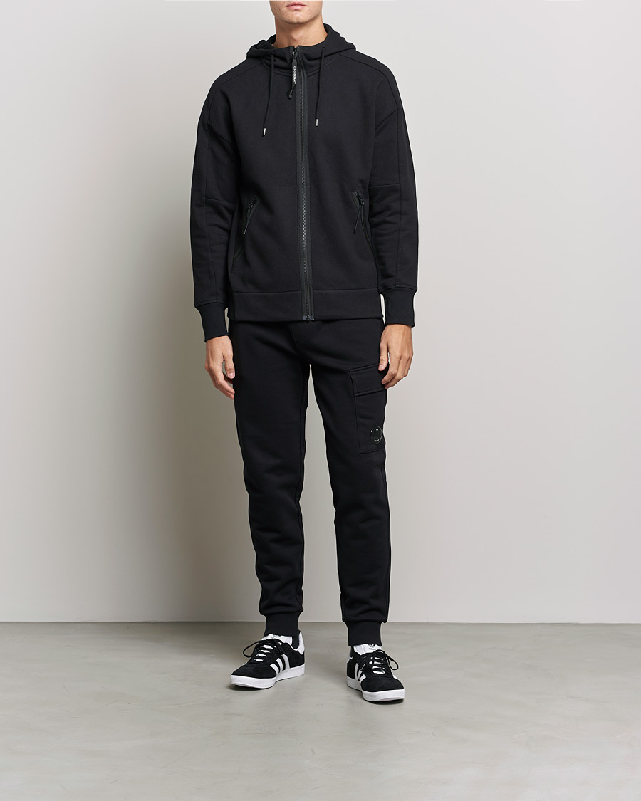 Homme | Pulls Et Tricots | C.P. Company | Diagonal Raised Fleece Full Zip Goggle Hoodie Black