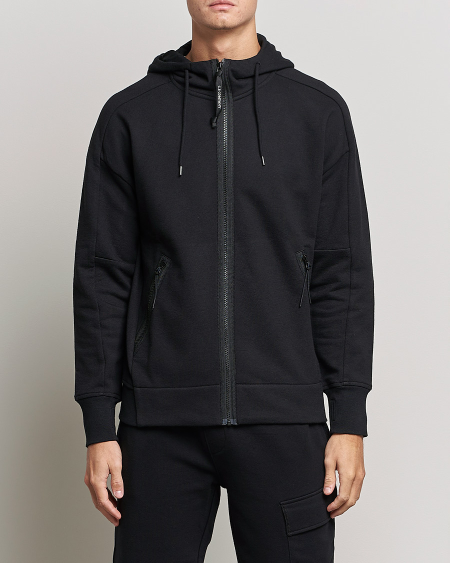 Homme | Pulls Et Tricots | C.P. Company | Diagonal Raised Fleece Full Zip Goggle Hoodie Black