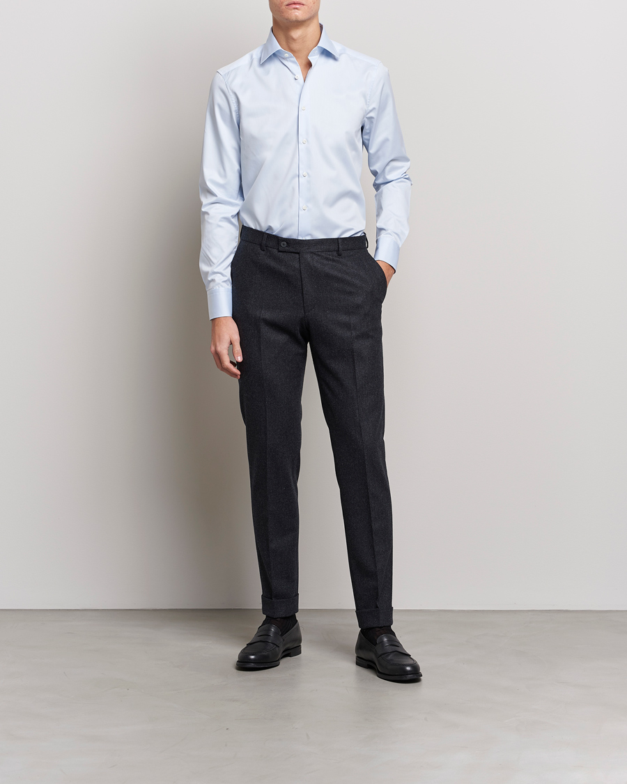 Homme | Chemises D'Affaires | Stenströms | Slimline Cut Away Shirt Light Blue