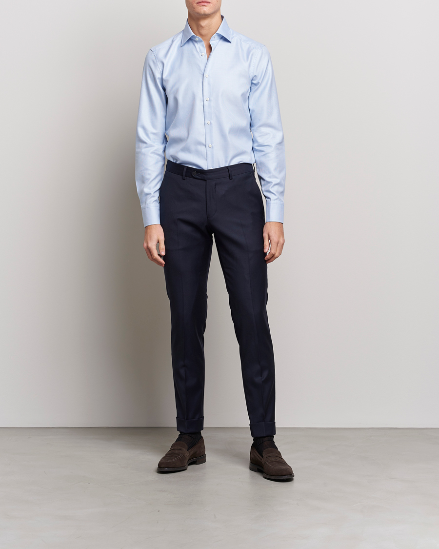 Homme | Chemises D'Affaires | Stenströms | Slimline Houndstooth Shirt Light Blue