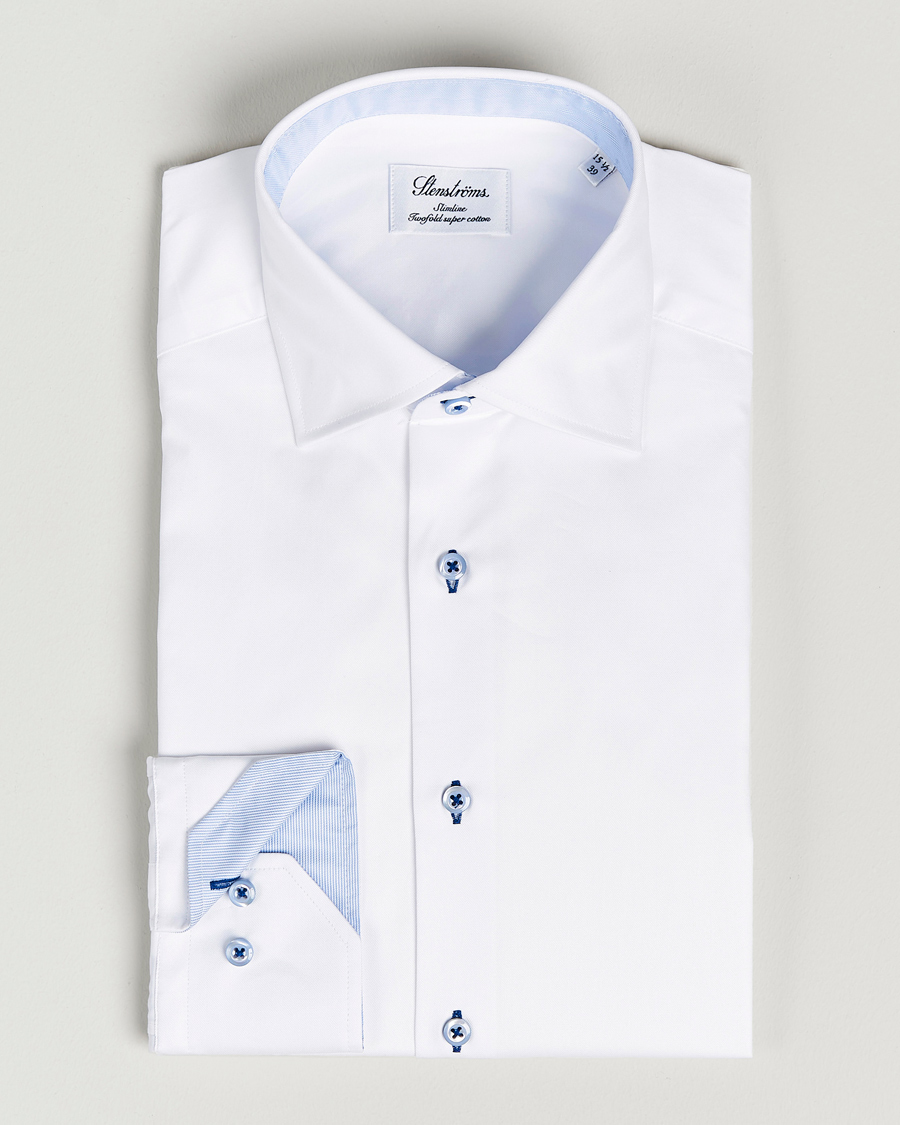 Homme | Chemises | Stenströms | Slimline Contrast Cut Away Shirt White