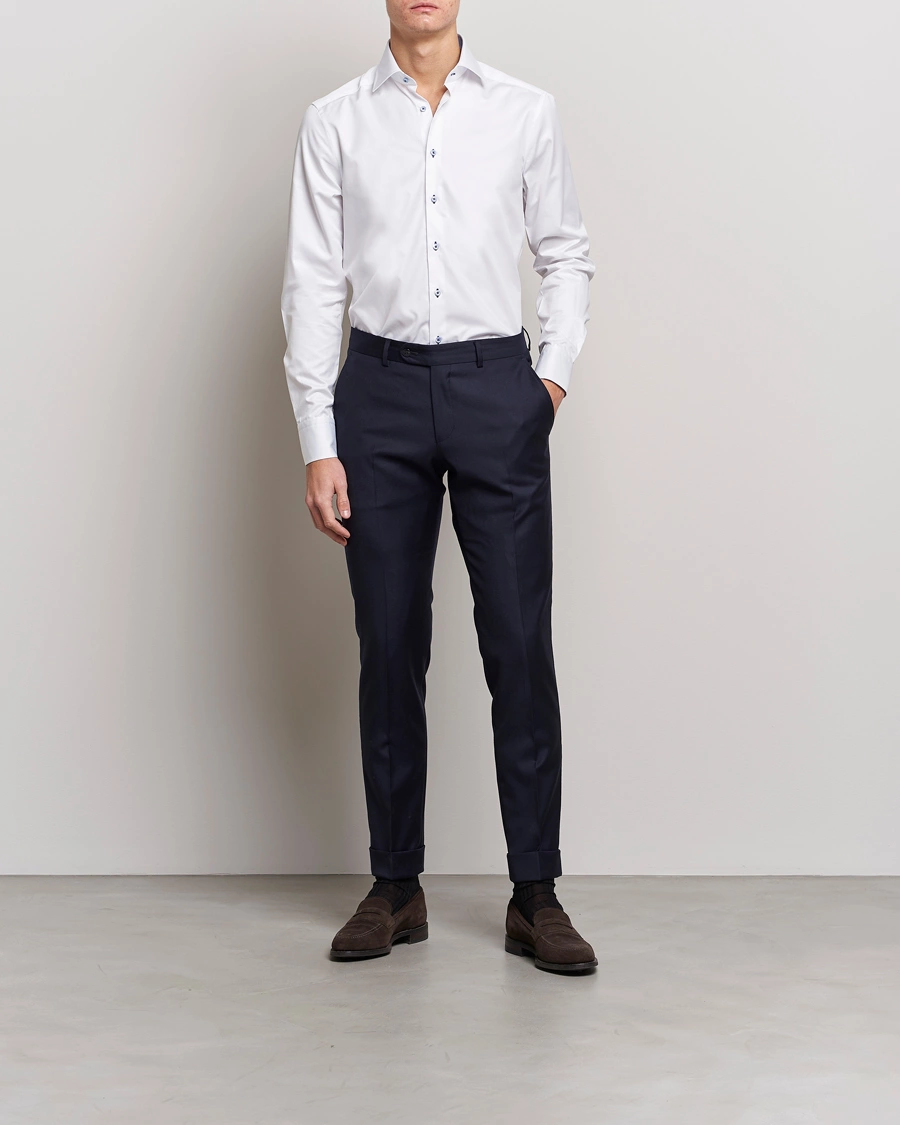 Homme | Chemises D'Affaires | Stenströms | Slimline Contrast Cut Away Shirt White