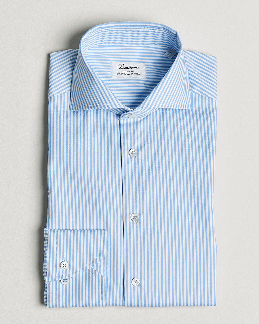 Homme | Chemises | Stenströms | Slimline Stripe Cut Away Shirt Light Blue