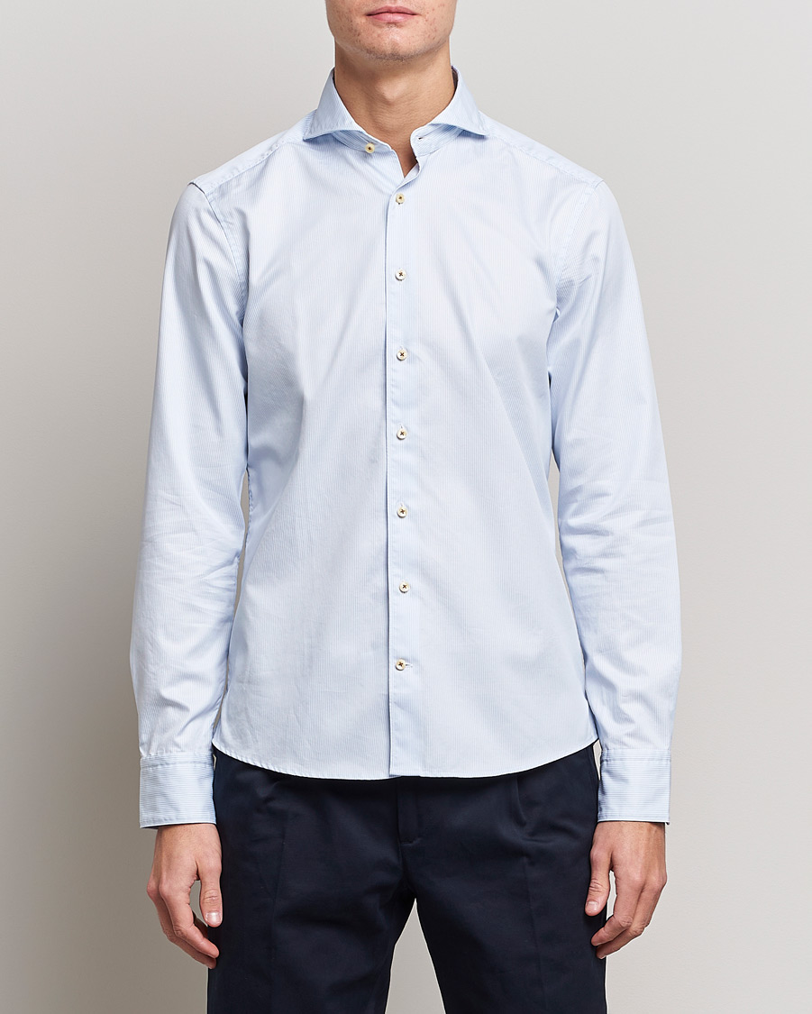 Homme | Casual | Stenströms | Slimline Pinstriped Casual Shirt Light Blue