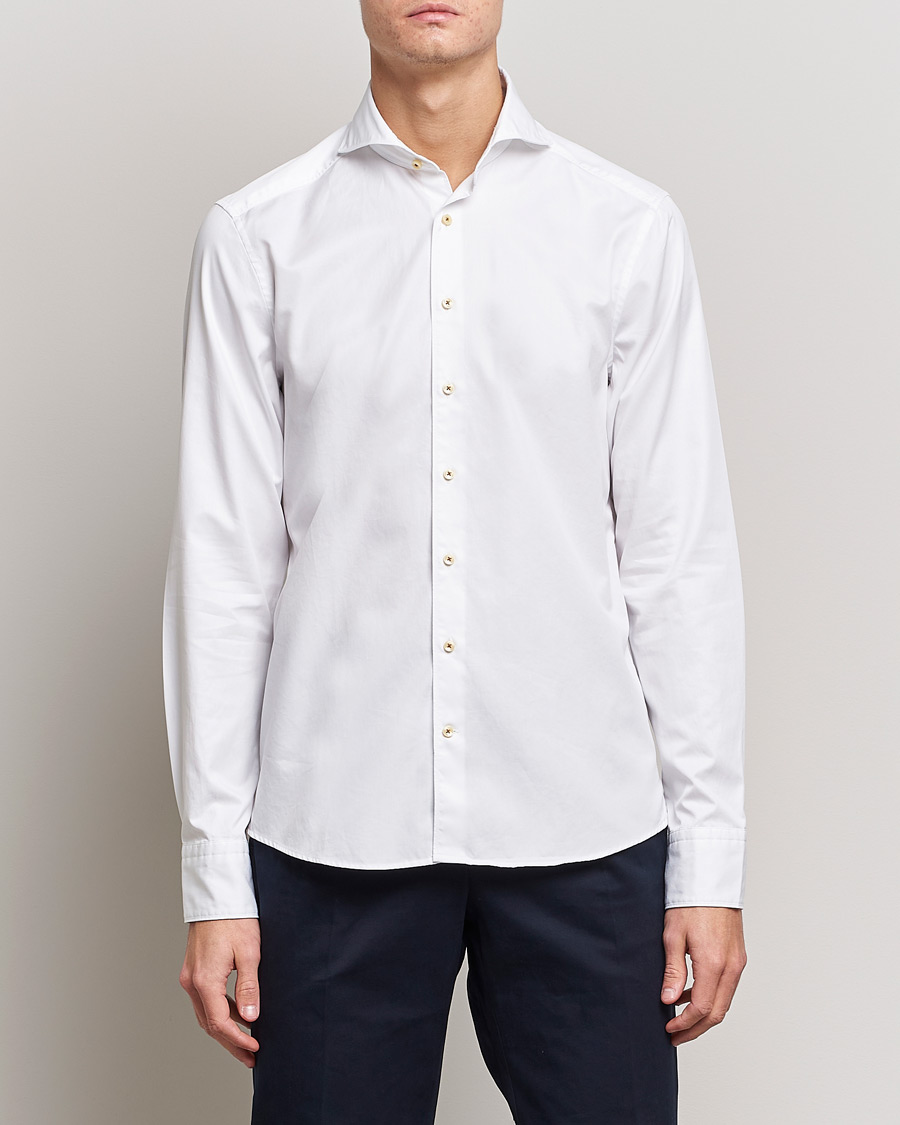Homme | Chemises Décontractées | Stenströms | Slimline Washed Cotton Shirt White