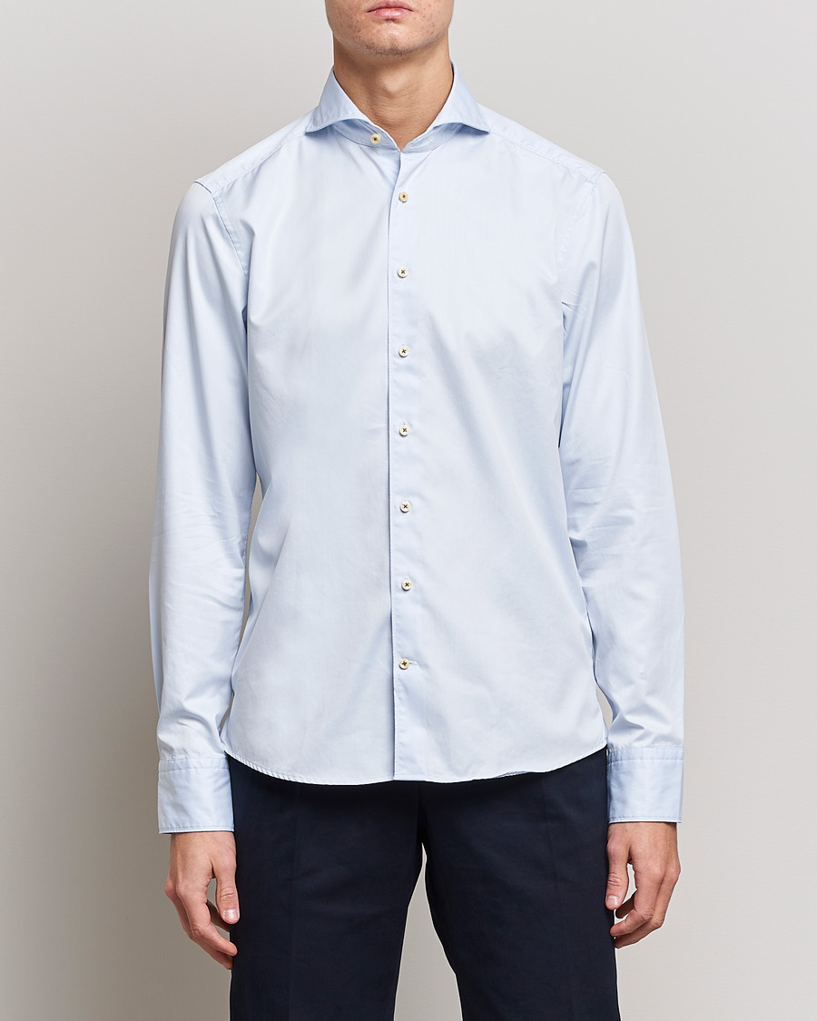 Homme | Chemises Décontractées | Stenströms | Slimline Washed Cotton Shirt Light Blue