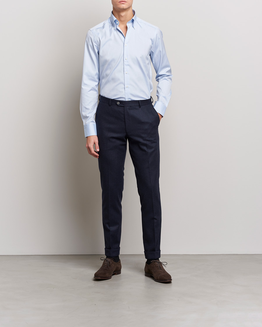 Homme | Chemises D'Affaires | Stenströms | Slimline Pinpoint Oxford Button Down Shirt Light Blue