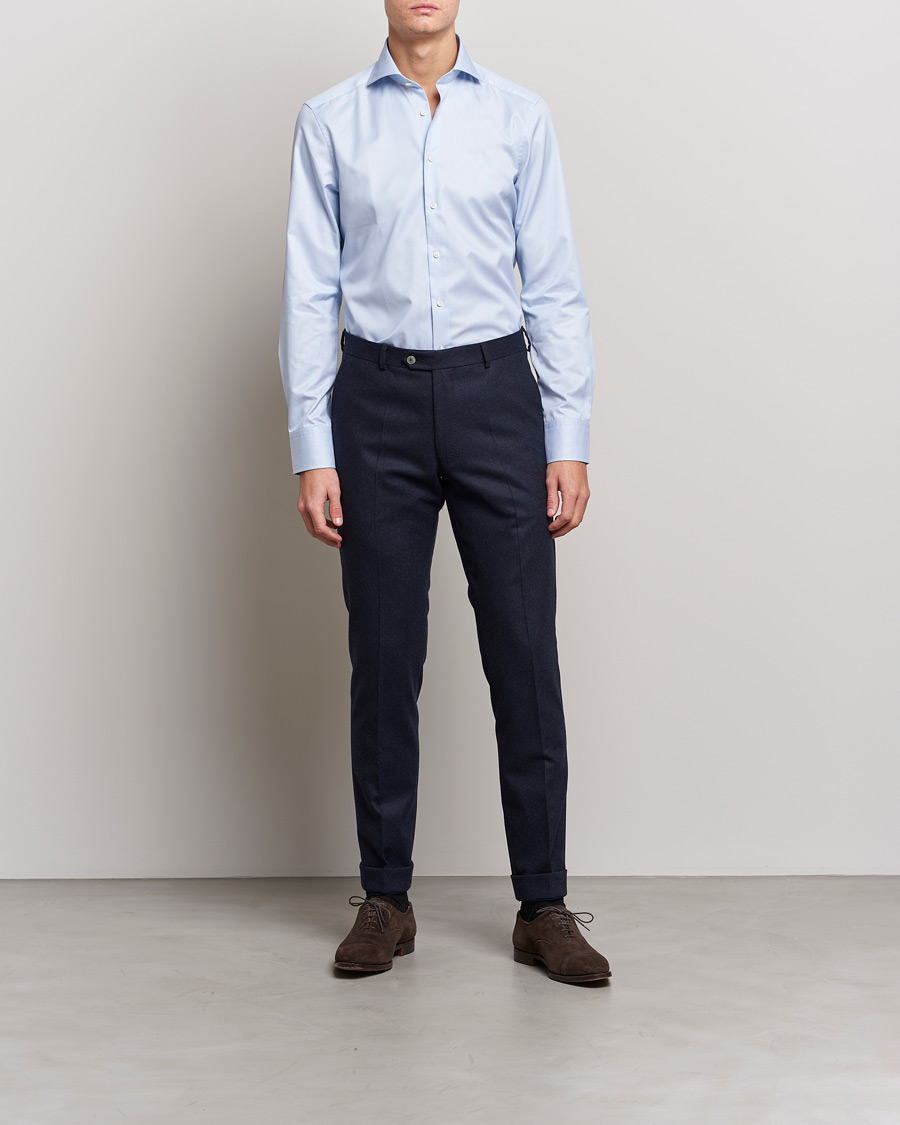 Homme |  | Stenströms | Slimline Micro Stripe Cut Away Shirt Blue