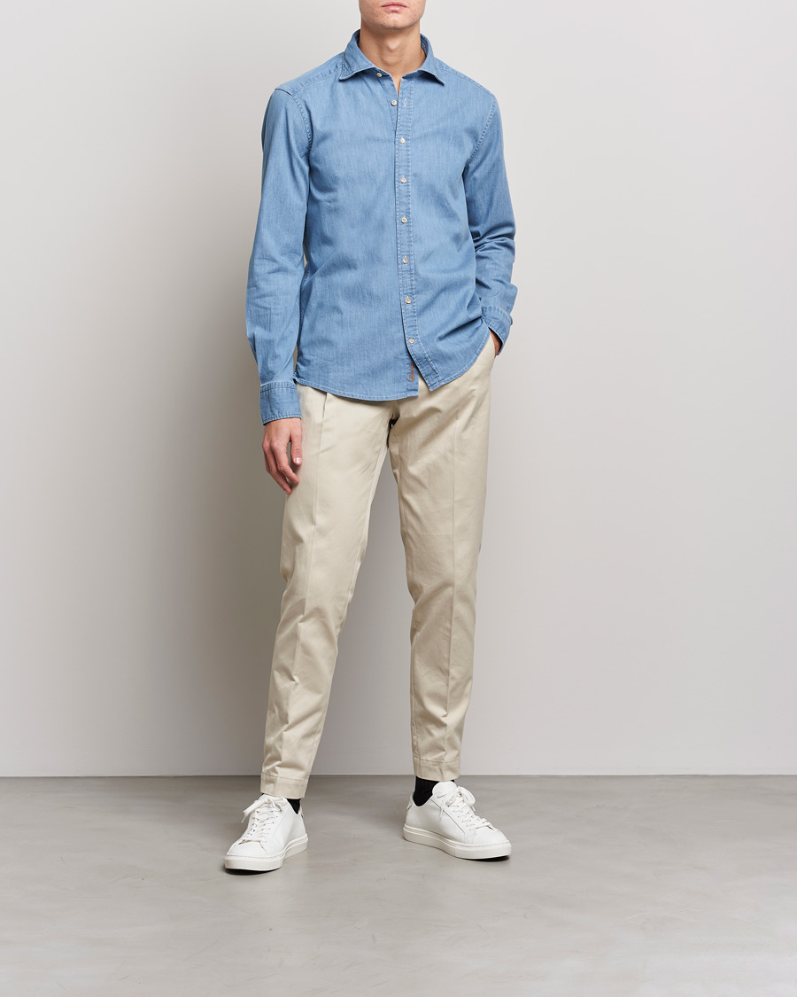 Homme | Chemises | Stenströms | Slimline Garment Washed Shirt Light Denim