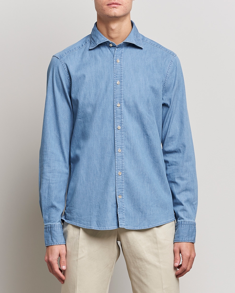 Homme | Chemises | Stenströms | Slimline Garment Washed Shirt Light Denim