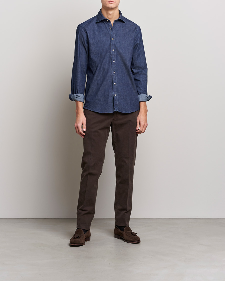 Homme | Chemises | Stenströms | Slimline Garment Washed Shirt Dark Denim