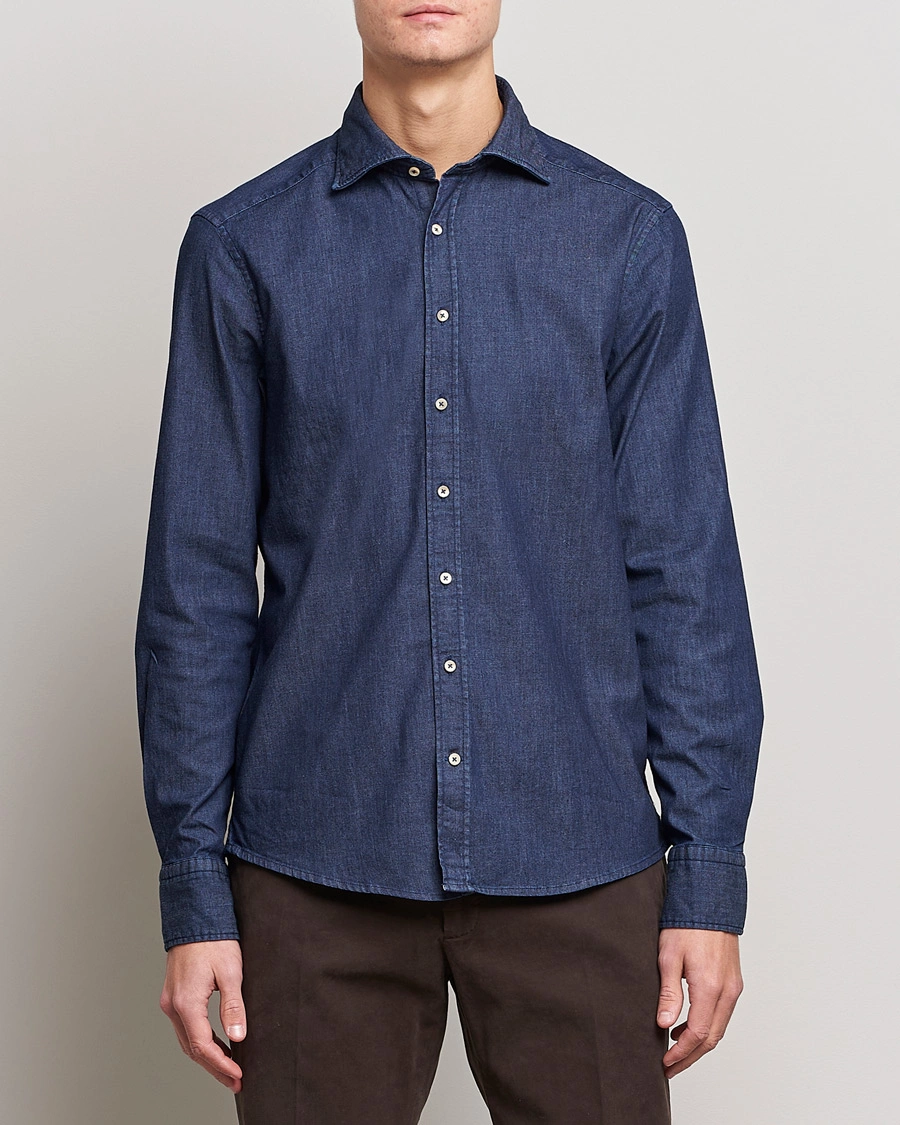 Herre | Skjorter | Stenströms | Slimline Garment Washed Shirt Dark Denim