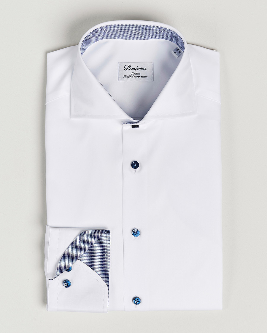 Homme | Chemises | Stenströms | Slimline Micro Check Contrast Shirt White