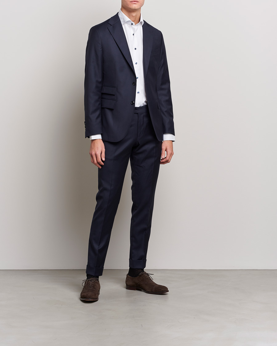 Homme | Chemises D'Affaires | Stenströms | Slimline Micro Check Contrast Shirt White