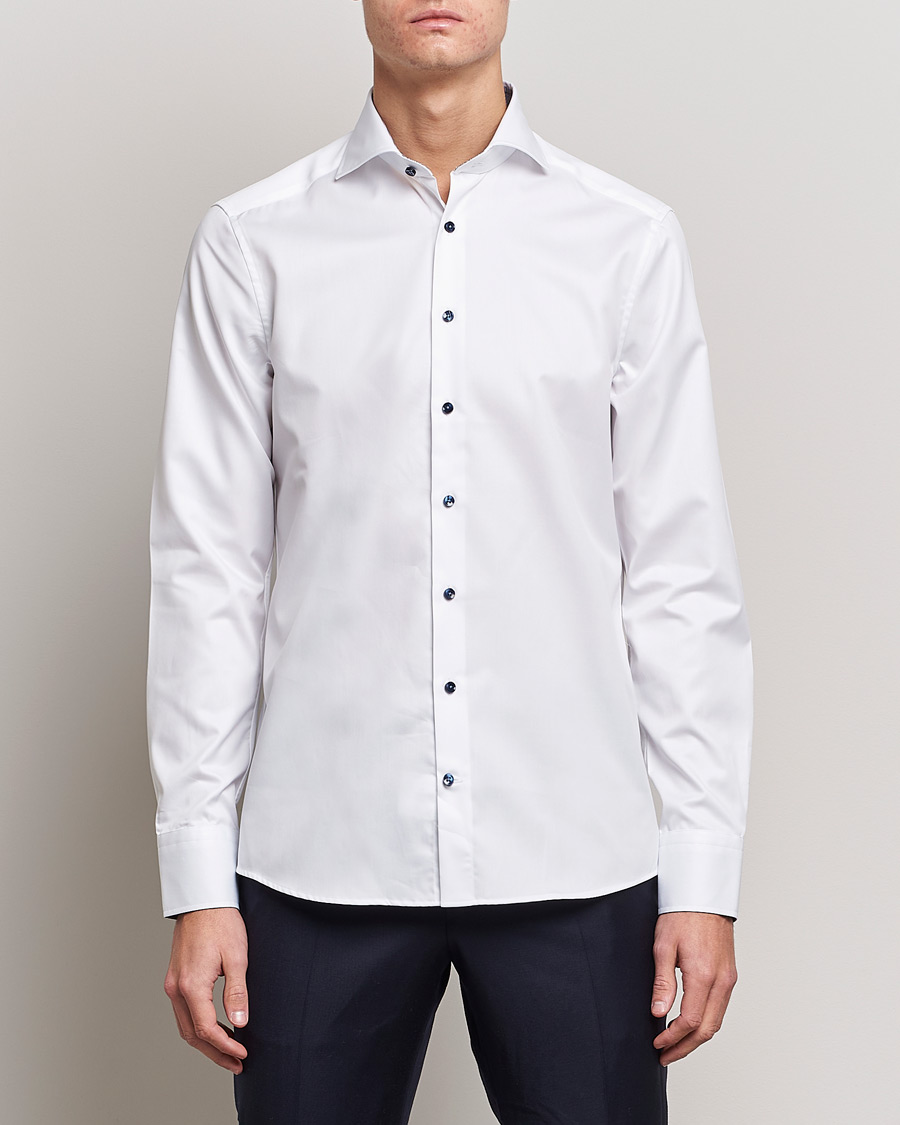 Homme | Chemises | Stenströms | Slimline Micro Check Contrast Shirt White