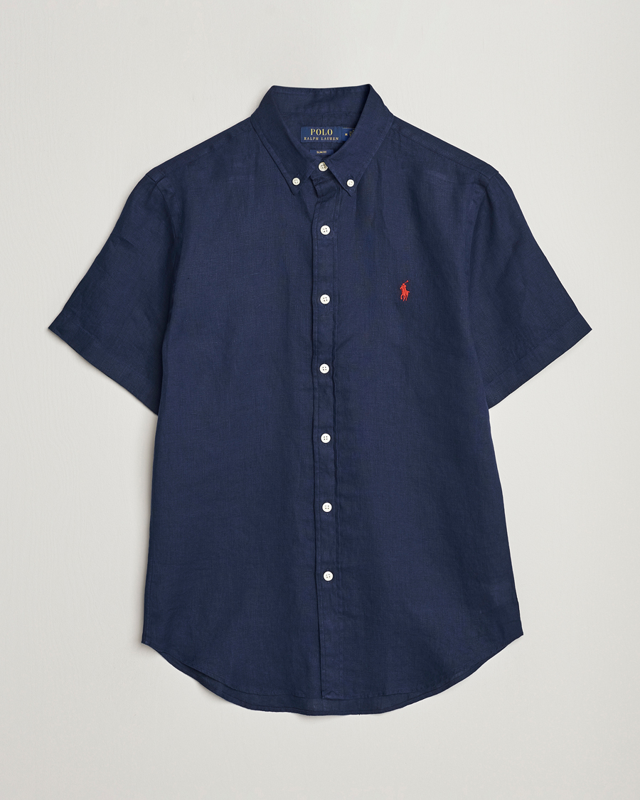 Homme | Chemises | Polo Ralph Lauren | Slim Fit Linen Short Sleeve Shirt Newport Navy