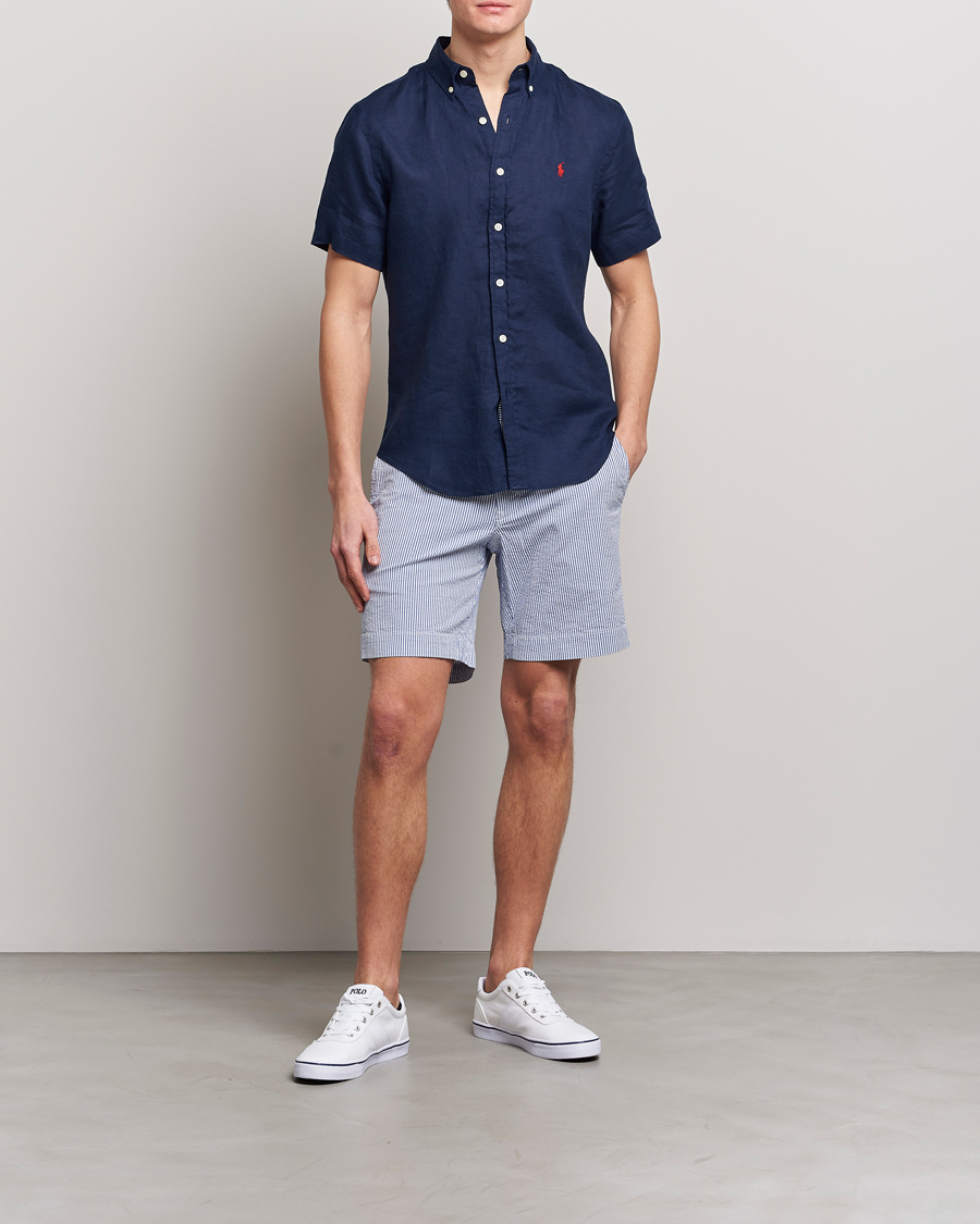 Homme | Chemises | Polo Ralph Lauren | Slim Fit Linen Short Sleeve Shirt Newport Navy