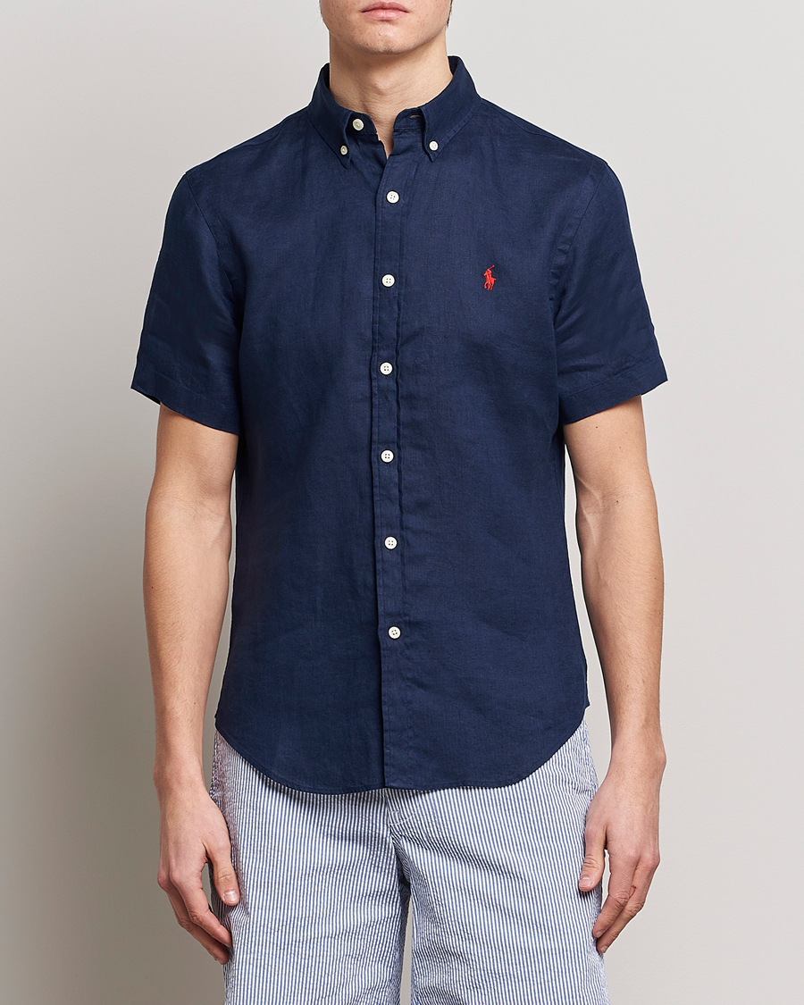Homme | Chemises | Polo Ralph Lauren | Slim Fit Linen Short Sleeve Shirt Newport Navy