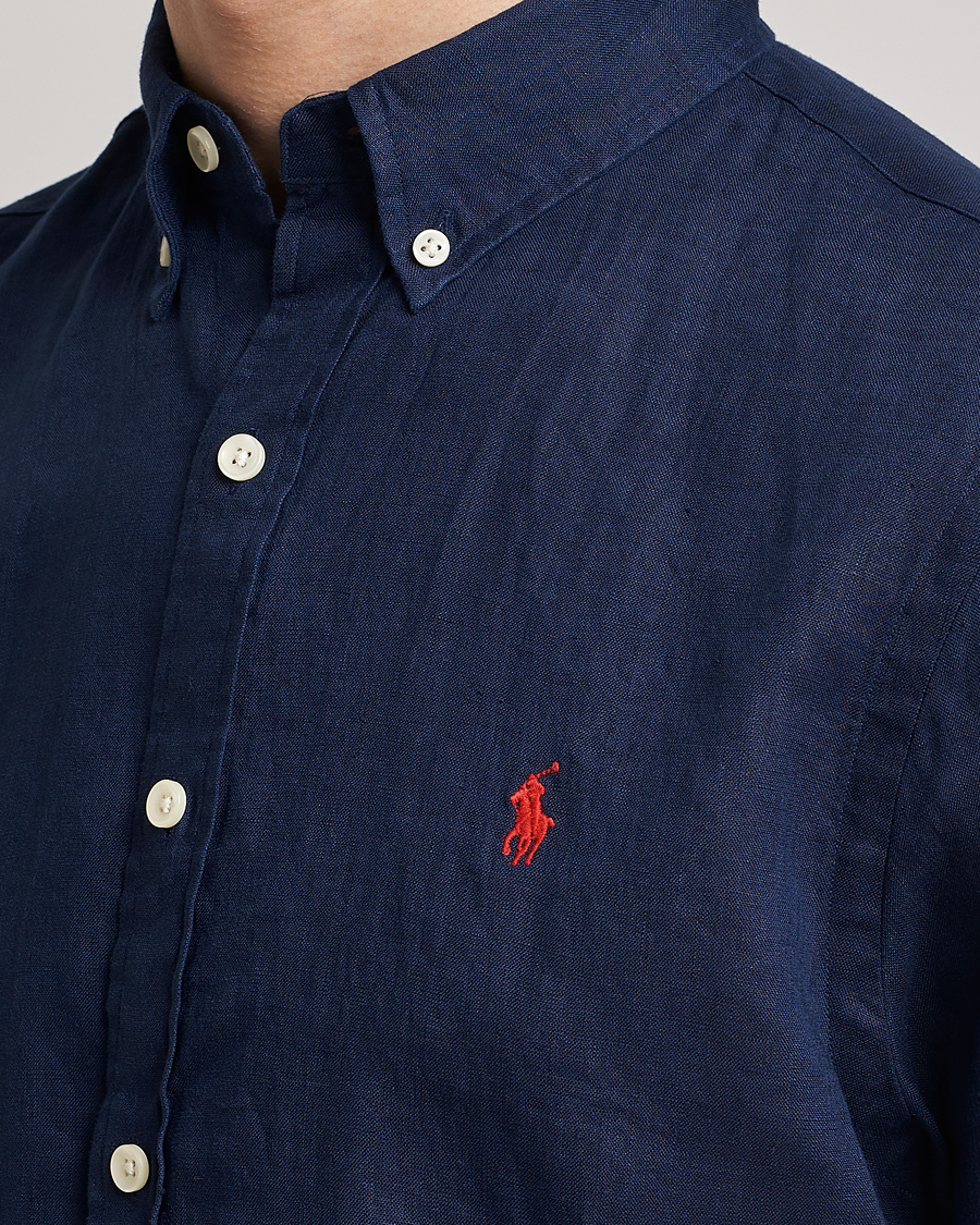 Homme | Chemises | Polo Ralph Lauren | Slim Fit Linen Short Sleeve Shirt Newport Navy