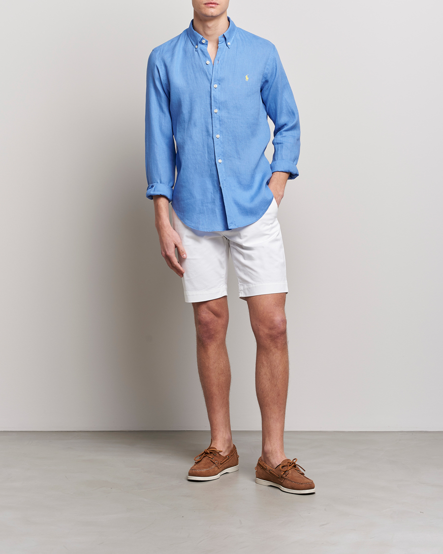 Homme | Chemises | Polo Ralph Lauren | Slim Fit Linen Button Down Shirt Harbor Island Blue