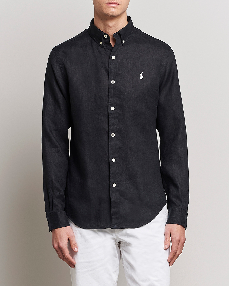 Homme | Chemises En Lin | Polo Ralph Lauren | Slim Fit Linen Button Down Shirt Polo Black