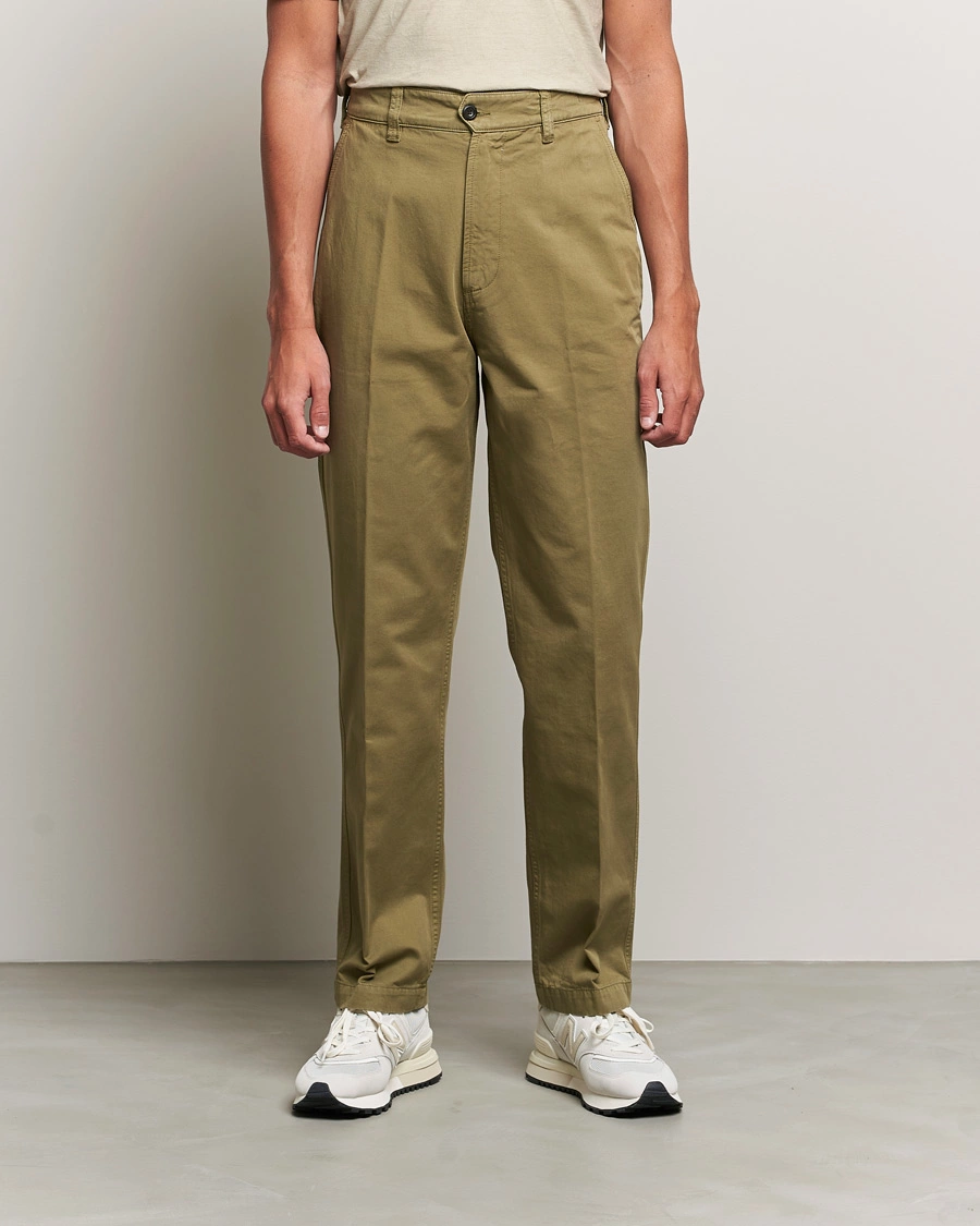 Homme | Chinos | Drake's | Flat Front Cotton Chino Olive