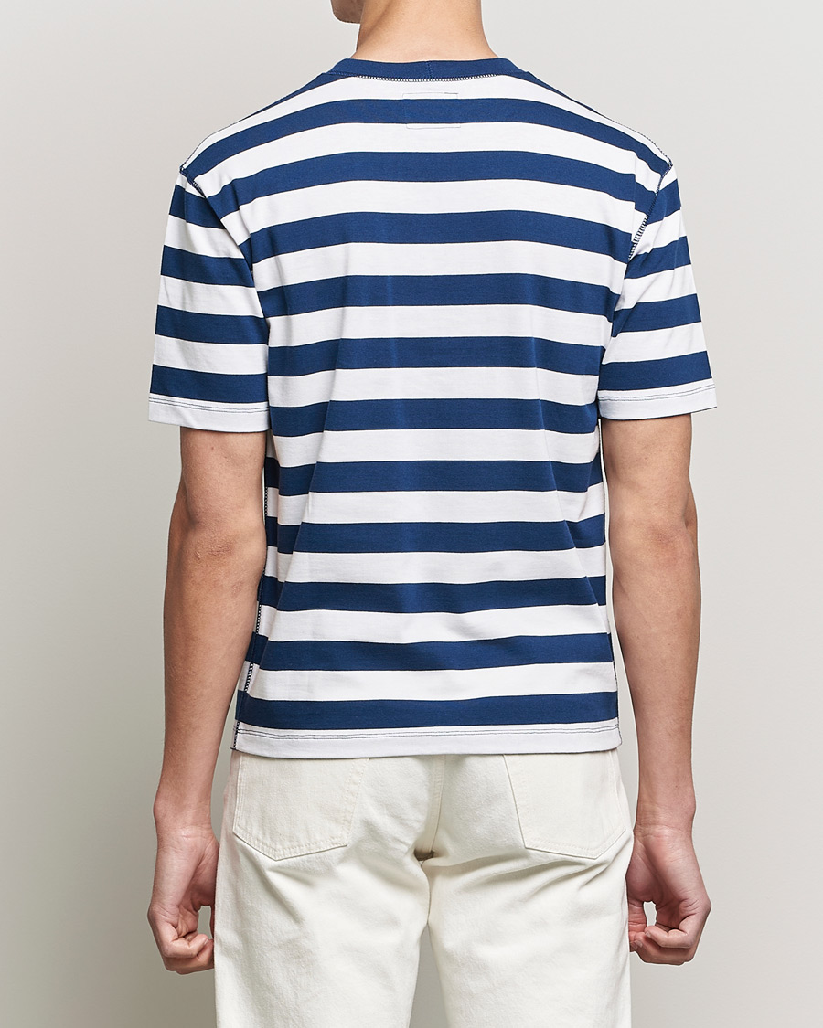 Homme | T-shirts | Drake's | Striped Cotton Hiking Tee White/Navy